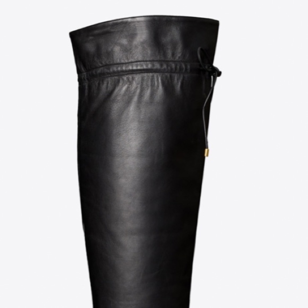 TORY BURCH LILA OVER THE KNEE BLACK NAPPA LEATHER BOOTS SIZE 8 - Picture 5 of 9